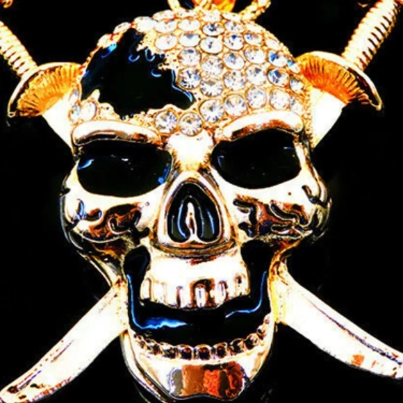 Enamel Crystal Skull Head With Daggers, Nuts, Bolts Chain Necklace- Halloween - Picture 4 of 7
